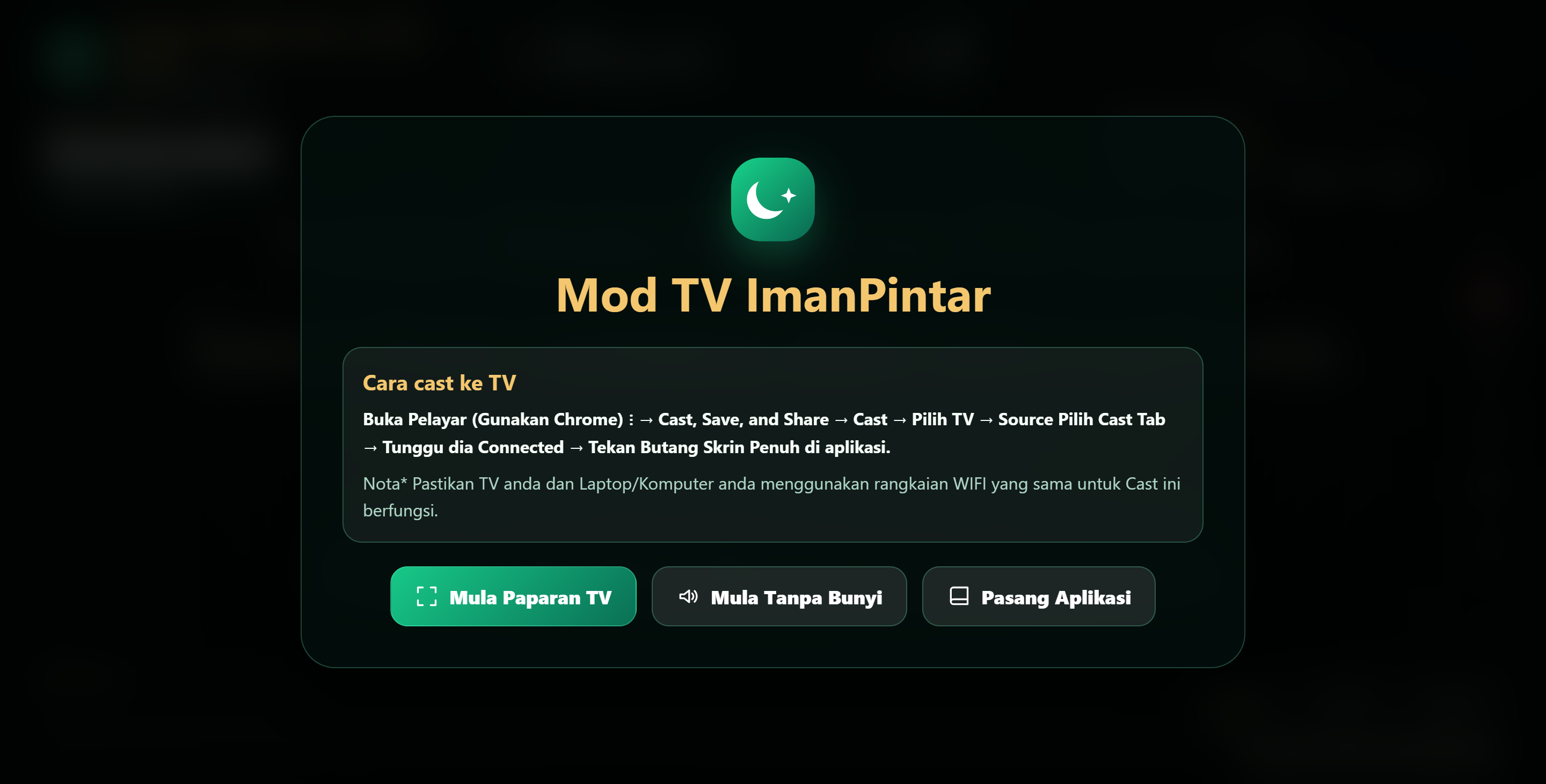 Paparan aplikasi ImanPintar pada TV